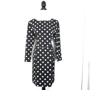 Vintage 80s 90s Maggy Black Polka Dot Bow Back Long Sleeve Dress Size 10P